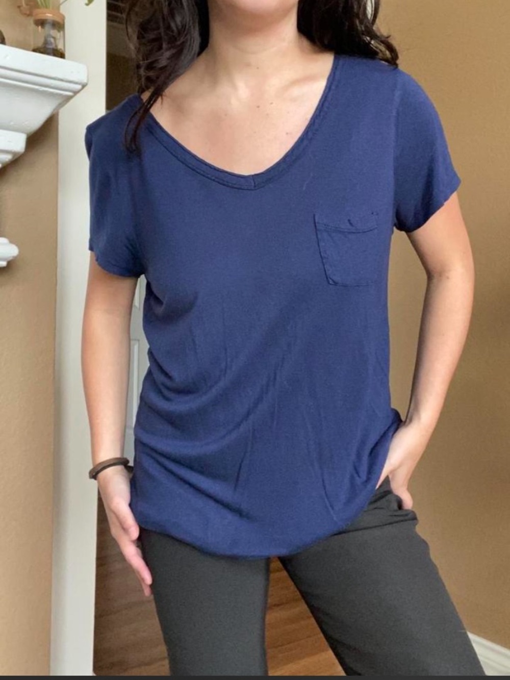 Rock & Republic Navy V-Neck Pocket Tee
